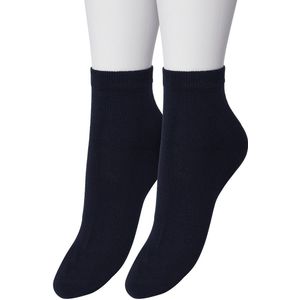 Bonnie Doon Basic Quarter Sokken Dames Donker Blauw maat 36/42 - 2 paar - Quarter Katoenen Sok - Boven de Enkel - Gladde Naden - Brede Boord - Uitstekend Draagcomfort - 2-pack - Multipack - Enkelsokken - Donkerblauw - Navy - OL941101.2