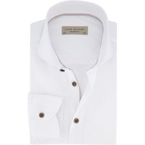 John Miller - Effen Wit Overhemd - Cutaway - Bruine Knoop