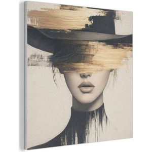 Akoestisch wandpaneel 50x50 cm - Vilt schilderij Vrouw - Hoed - Verf - Akoestische panelen - Geluidsdempende wanddecoratie - Geluidsisolatie woonkamer - Muurdecoratie geluidspanelen