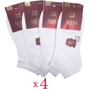 4 paar witte enkelsokken - Sneakersokken - Alina - Oeko-Tex Standaard 100 - Maat 39/42