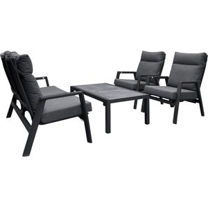 Lesli Living Ohio stoel-bank loungeset 4-delig | aluminium | verstelbaar | antraciet | 4 personen