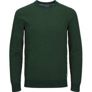 JACK & JONES Atlas knit crew neck slim fit - heren pullover katoen met O-hals - groen melange - Maat: M