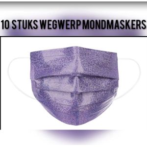 Glitter wegwerp mondmaskers - Paars - per 10 stuks