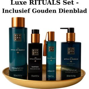 Rituals - Geschenkset Set - Hammam - Hand Wash 300 ml + Hand Balm 175 ml + Hair&Body Mist 50 ml + Bath Foam 500 ml + Gouden Dienblad - Cadeau Set - Rituals Producten