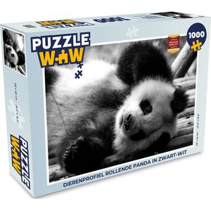 Puzzel Dierenprofiel rollende panda in zwart-wit - Legpuzzel - Puzzel 1000 stukjes volwassenen