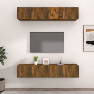 The Living Store TV-meubels - Praktische deuren - Gerookt eiken - 80 x 30 x 30 cm