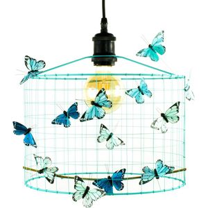Hanglamp Kinderkamer met Vlinders-Blauw-Aqua-Kinder hanglampen-Hanglamp kinderkamer blauw-lamp met vlinders-vlinderlamp-lamp babykamer-lamp kinderkamer-lamp jongenskamer-Ø30cm.