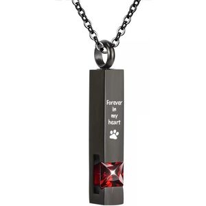 Luxe Ashanger | Met Ketting En Gravering | Forever In My Heart | Assieraad | Zwart Met Rode Steen | As Ketting | Gedenksieraad | Urn | Incl. As vuller