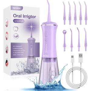 Waterflosser - Flosapparaat - Waterdicht - 7 Opzetstukken - Watertank 350ML - Elektrisch Flosapparaat - Draadloos - Paars