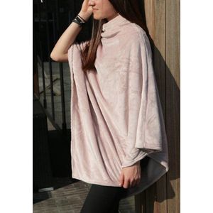 Microfibre Poncho Uni Grand Luxe - Vieux Rose - Super zacht - Extra warm - 1 maat - 80x80 - 100% microfibre polyester