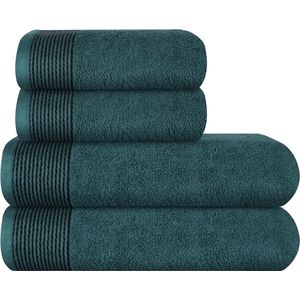 Ultra Soft Set van 4 handdoekenset, katoen, bevat 2 extra grote badhanddoeken 70 x 140 cm, 2 handdoeken 50 x 90 cm, voor dagelijks gebruik, compact en licht — blauwgroen