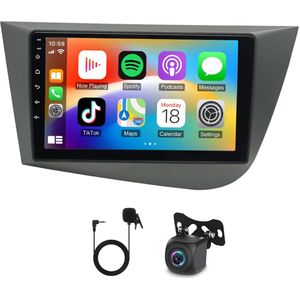 2 Din Android 15 Autoradio 9inch 2+64G - voor Seat Leon 2005-2013 | Compatibel met CarPlay & Android Auto, GPS Navigatie + FM/RDS