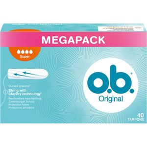 O.B. Tampons - Megapack Super Plus - Gebogen Groeven - 40 stuks - Voordeelverpakking 12 stuks