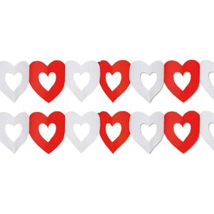 Pakket van 2x stuks hartjes slingers rood/wit - 300 cm - Romantische feestslingers voor bruiloften / Valentijn
