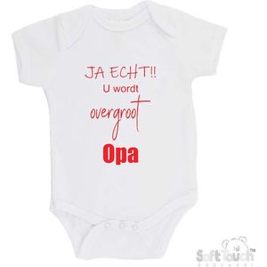 100% katoenen Romper ""JA ECHT!! U wordt overgroot Opa"" Jongens Katoen Wit/rood Maat 56/62