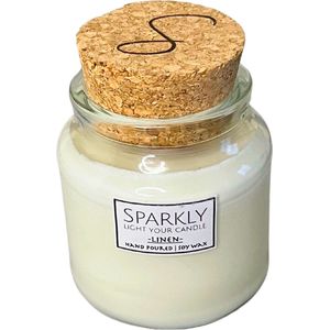 Sparkly Candles | Houten Lont Geurkaars | 100% Natuurlijk & Handgemaakt van Sojawas - Linen Geur, 45 Branduren |