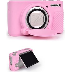 Cameratas voor compactcamera, siliconen beschermhoes, compatibel met Canon PowerShot, krasbestendige afdekking met lensdop, zwart/roze, SX740/SX730.