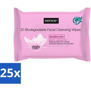 25 x Sence - Gevoelige Huid - Gezichtsreinigingsdoekjes - Mild Reinigend - 20 Doekjes - Gevoelige Huid Reiniging - Make-up Verwijderen - Gezichtsreinigingsdoekjes - Alcoholvrije Reiniging - Mild Reinigend