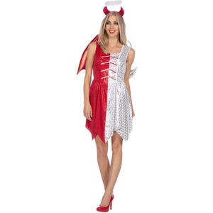 Jurk Engel-Duivel - Wit-Rood - Halloween - Vrouwen - Maat S