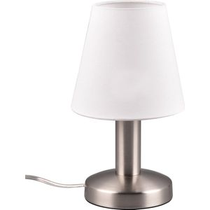LED Tafellamp - Torna Masti - E14 Fitting - 1 lichtpunt - Mat Nikkel - Metaal - Witte Lampenkap