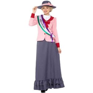 Smiffy's - Middeleeuwen & Renaissance Kostuum - Victoriaanse Suffragette Vrouwenkiesrecht Voorvechter Kostuum - Roze, Grijs - Small - Carnavalskleding - Verkleedkleding