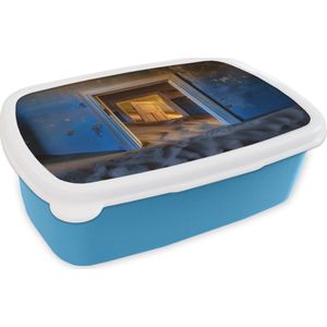 Broodtrommel Blauw - Lunchbox - Brooddoos - Zand - Blauw - Deur - Architectuur - 18x12x6 cm - Kinderen - Jongen