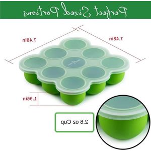 Bewaardoos voor babyvoeding en ijsblokjes - Siliconen vormen met deksel (Kleur willekeurig, 9 x 75 ml)
