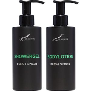 Douchepakket Fresh Ginger - Showergel + Bodylotion - 300 ml per fles - Claudius Cosmetics - bodycare - luxe fles - set van 2 stuks - Cadeau