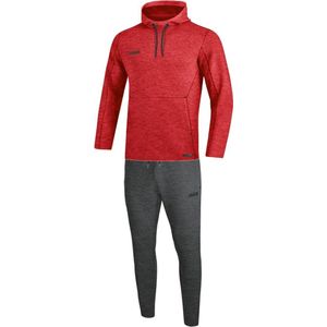 Jako Premium Basics Joggingpak Met Kap Dames - Rood Gemeleerd | Maat: 36