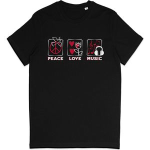 T Shirt - Vrede Liefde Muziek - Positief - Zwart - XXL