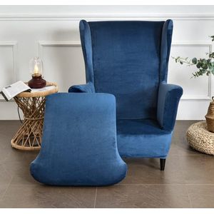 vleugelstoel hoezen 2-delige stretch vleugelstoel hoes, modieuze effen kleur. Fluwelen Strandmon bankhoes. Meubelbeschermer voor fauteuil stoelen voor woonkamer, slaapkamer of hotel (marineblauw)