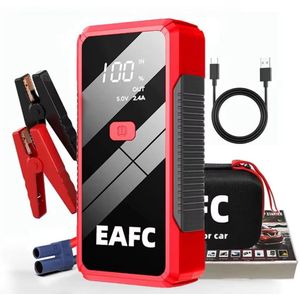 EAFC - 12V Jumpstarter voor Auto - 2000A / 20.000 mAh - 4-in-1 Starthulp met Powerbank, LED Zaklamp en SOS Noodlicht - In Opbergkoffer Rood