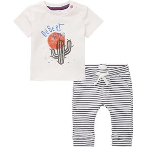 Noppies - Kledingset - 2delig - broek blauw gestreept - shirt sand met print - Maat 56