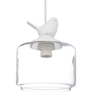 relaxdays - hanglamp met vogel - plafondlamp - glanzen lampenkap - retro - wit