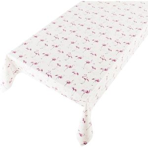 Buiten tafelkleed/tafelzeil wit/roze flamingo print 140 x 245 cm - Rechthoekig - Tuintafelkleed tafeldecoratie