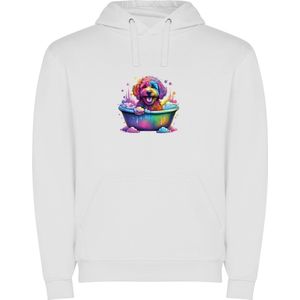 Witte unisex hoodie met “Kleurrijke hond in bad“ Print Full Color merk Roly maat L