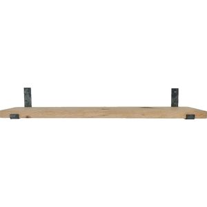 GoudmetHout Massief Eiken Wandplank - 120x25 cm - Industriële Plankdragers L-vorm Up - Staal - Zonder Coating - Wandplank industrieel