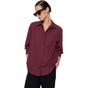 Trendyol Plum Boyfriend Katoenen Geweven Overhemd Met Wijde Pasvorm En Enkele Zak Twoaw20Go0115