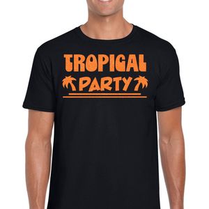 Toppers in concert - Bellatio Decorations Tropical party T-shirt heren - met glitters - zwart/oranje -carnaval/themafeest XXL
