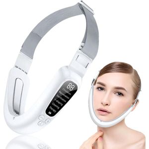 Elektrische V-Face Shaping Massager kinmasker dubbele kin instelbaar facelift apparaat rood en blauw fototherapie gezichtsmassageapparaat 6 modi