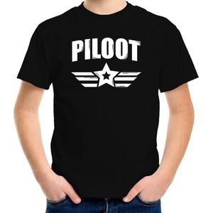 Piloot ster verkleed t-shirt zwart voor kinderen - generaal / piloot  carnaval / feest shirt kleding / kostuum 122/128