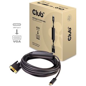 club3D USB-C™ / VGA Adapterkabel USB-C stekker, VGA 15-polige stekker 5.00 m Zwart CAC-1512 Vlambestendig USB-C-displaykabel