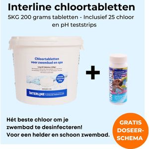 Interline Chloortabletten 200 gram 5 kg - Inclusief 25 pH & Chloor teststrips - Chloortabletten voor zwembad en jacuzzi - Chloor 200 gram - Inclusief doseerschema