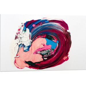 PVC Schuimplaat- Verfveeg met Blauw en Roze tegen Lichtgekleurde Achtergrond - 90x60 cm Foto op PVC Schuimplaat