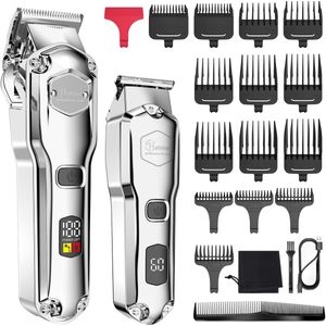 Hatteker Professionele Tondeuse Set voor Heren – Baardtrimmer & Haartrimmer – IPX7 Waterdicht – USB Oplaadbaar – T-Blade(Zilver)