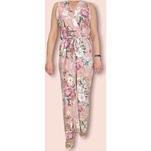 Jumpsuit, roze met bloemen, one size