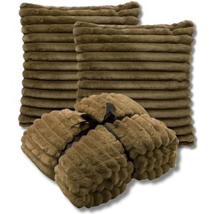 Dutch Decor - VOORDEELSET - 3-delig - Hazel & Ricky - 2 sierkussens 50x50 cm - 1 plaid 150x200 cm - groen - Met Ritssluiting – Decoratie Kussens - Comfortabele kussentjes voor op de Bank