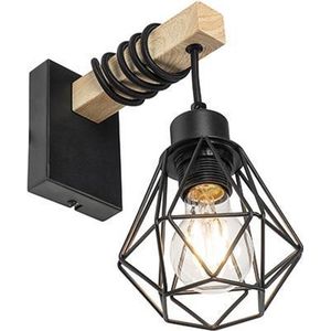 QAZQA chon - Landelijke Wandlamp voor binnen - 1 lichts - L 13 cm - Zwart - Woonkamer | Slaapkamer | Keuken