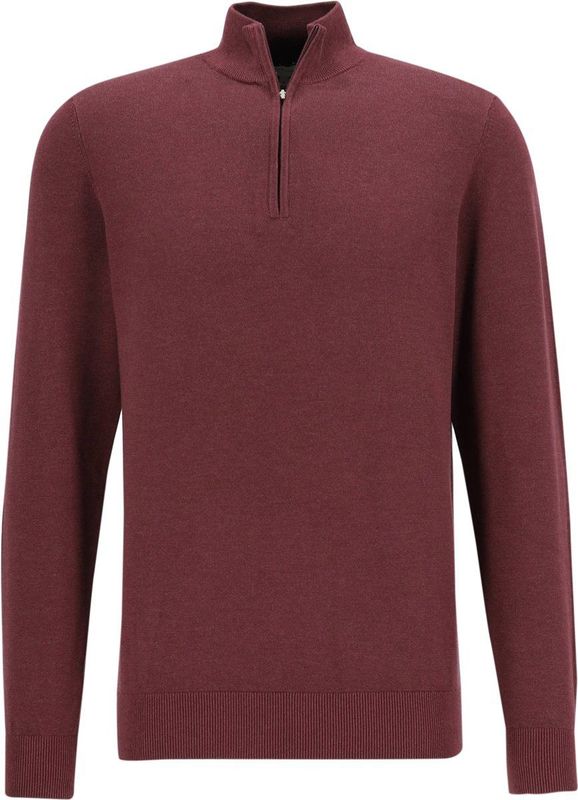 Michaelis - Heren Trui - Donkerrood - Slim Fit - Katoenmengsel met Korte Rits