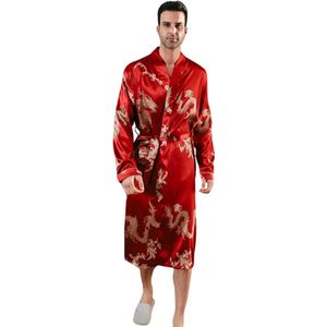 Bovista Satijnen Badjas Heren - Kimono - Kamerjas - Satijn - Ochtendjas - Pyjama - Rood - Maat L